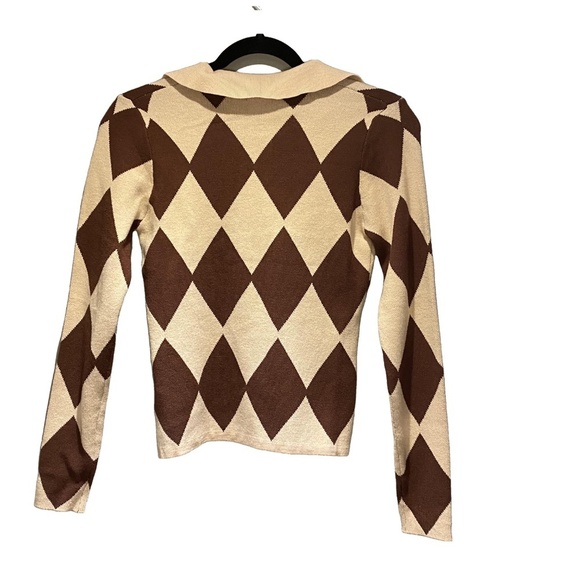 NWOT NASTY GAL Clueless Harlequin Print Fitted Polo Argyle Preppy Knit Sweater M - Picture 8 of 15